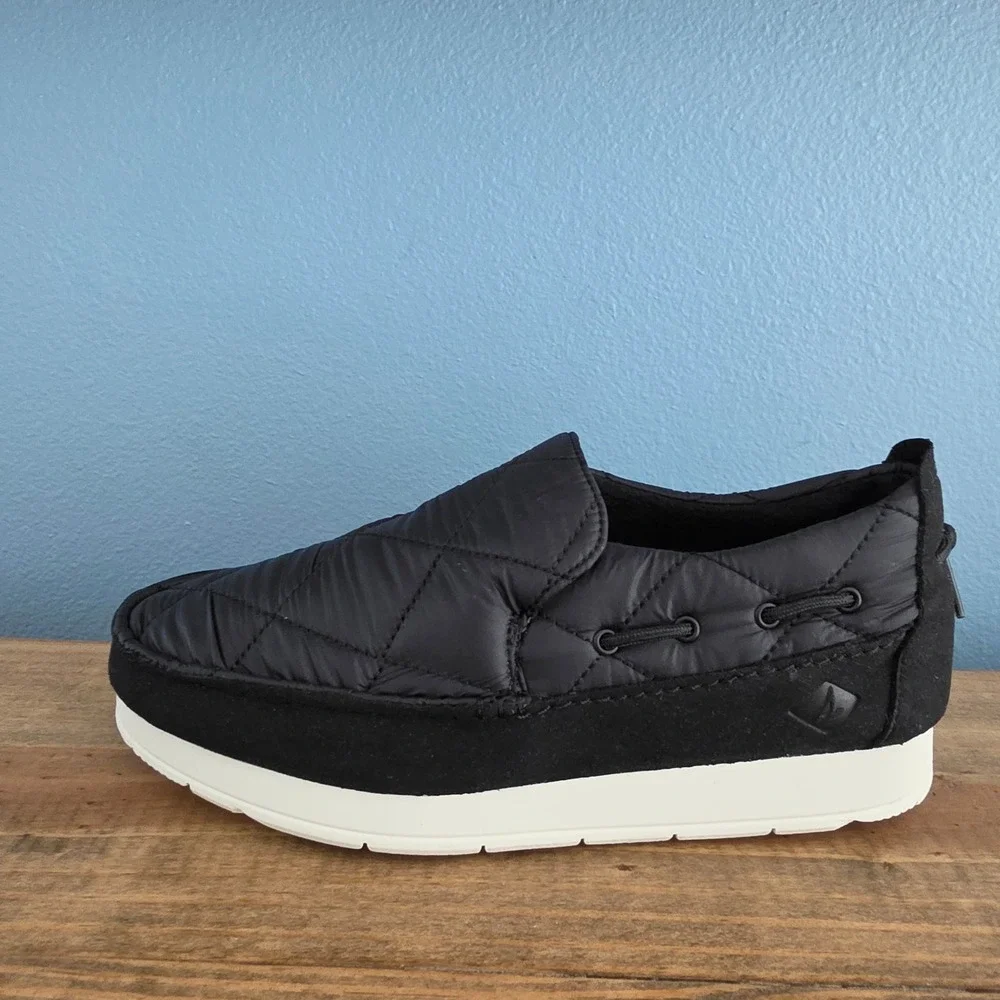 Sperry Mens Moc-Sider Nylon Black Quilted Loafer Moccasin STS23793 Size 7.5